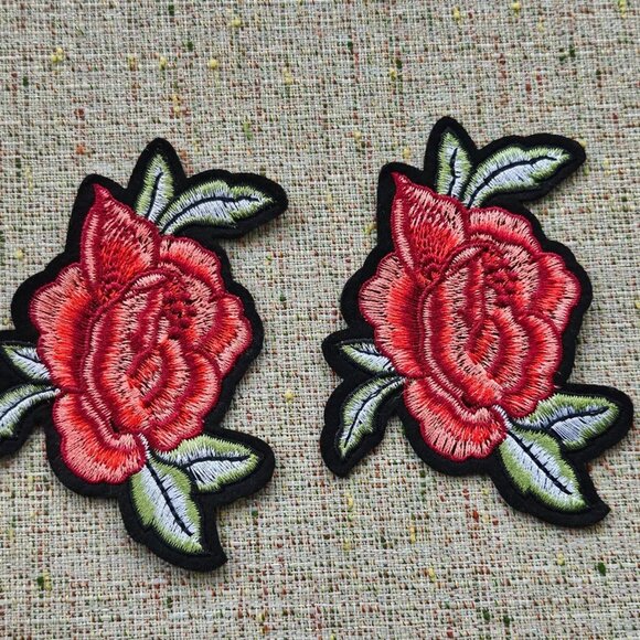 Iron On Patch Red Flower Patches for Clothes Jacket Jeans Embroidery Lot of 2 - Picture 6 of 8